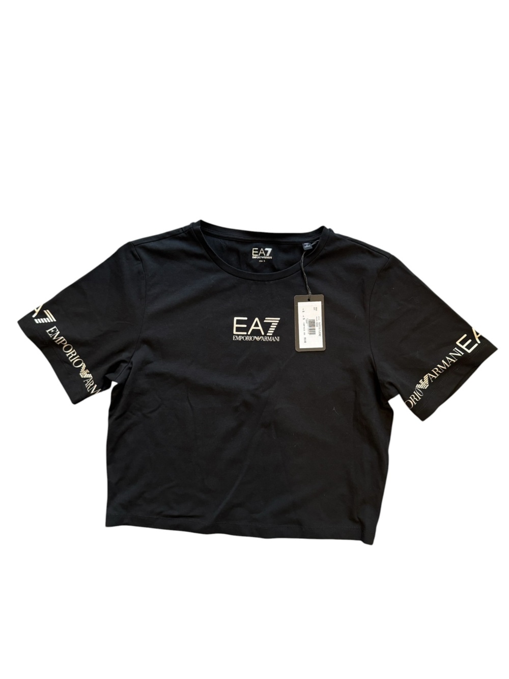Emporio Armani Black Cropped EA7 Logo Tee - Picture 2 of 3